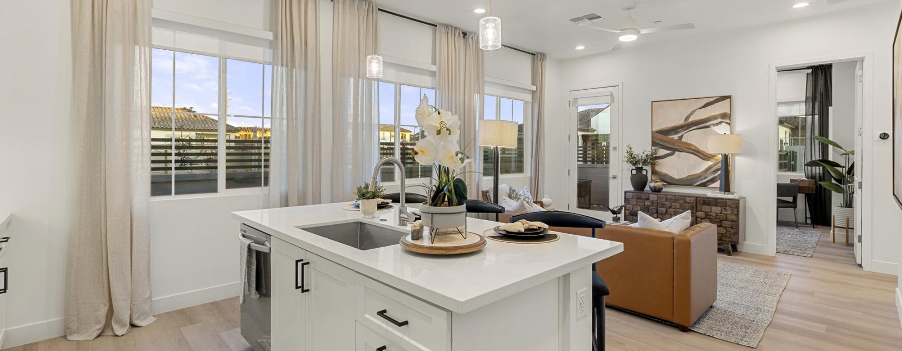 a kitchen with a large island